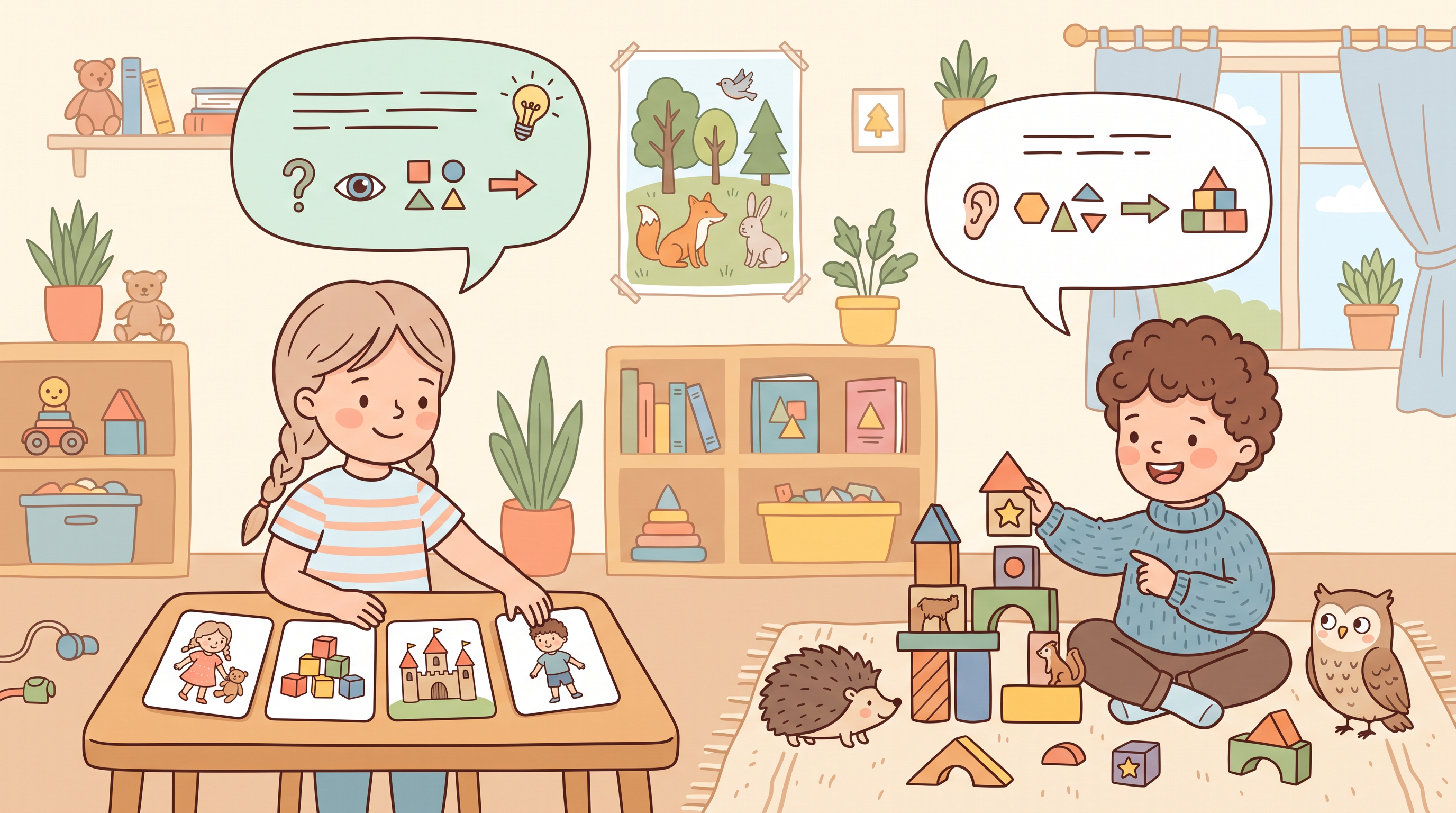 Ребенок играет в развивающую игру, тренируя словесно-логическое мышление